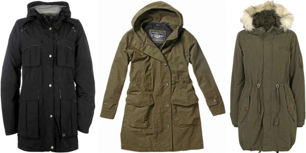 PARKASER FRA VENSTRE: Only (kr 500), Gant (kr 3400), Cubus (kr 799). PARKASER FRA VENSTRE: Only (kr 500), Gant (kr 3400), Cubus (kr 799).