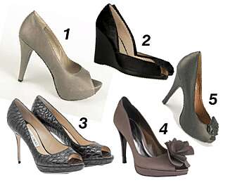 ÅPEN TÅ: 1: Lyst skinn fra Apair, kr 2299. 2: Kilehæl og lekkert skjæring fra Michael Kors / Net-a-porter, kr 1800. 3: Funky med krokodillemønster fra Jimmy Choo / Mytheresa.com, kr 3500. 4: Romantisk fra Monsoon, kr 845. 5: Pasteller i lakk fra Asos / Asos.com, kr 200. ÅPEN TÅ: 1: Lyst skinn fra Apair, kr 2299. 2: Kilehæl og lekkert skjæring fra Michael Kors / Net-a-porter, kr 1800. 3: Funky med krokodillemønster fra Jimmy Choo / Mytheresa.com, kr 3500. 4: Romantisk fra Monsoon, kr 845. 5: Pasteller i lakk fra Asos / Asos.com, kr 200.