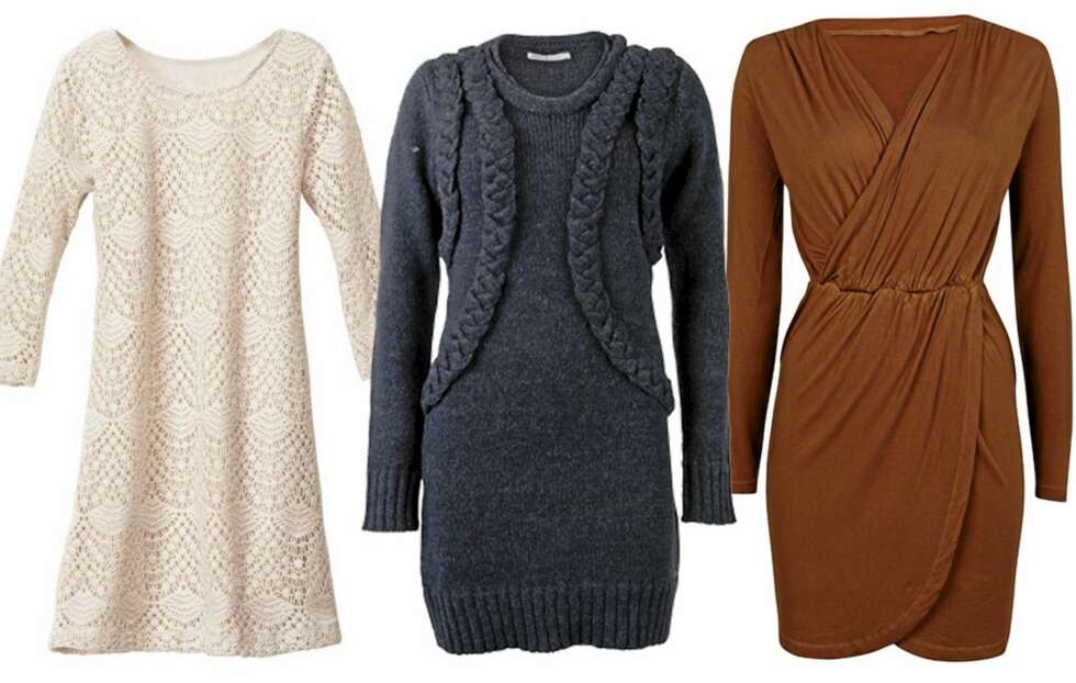 HVERDAGSKJOLER: Hvit blondekjole (perfekt til svart skinnjakke og svarte tette strømpebukser), kr 399 fra H&M. Strikk er perfekt nå på høsten! Denne er fra Only og koster kr 360. Drapert og figurflatterende får du på Cubus til kr 249. HVERDAGSKJOLER: Hvit blondekjole (perfekt til svart skinnjakke og svarte tette strømpebukser), kr 399 fra H&M. Strikk er perfekt nå på høsten! Denne er fra Only og koster kr 360. Drapert og figurflatterende får du på Cubus til kr 249.