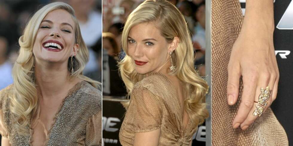 GJENNOMFØRT: Sienna Miller gjør maks ut av denne kjolen. Legg merke til det steinbesatte brystet, kjolens rygg og Siennas matchende smykker. GJENNOMFØRT: Sienna Miller gjør maks ut av denne kjolen. Legg merke til det steinbesatte brystet, kjolens rygg og Siennas matchende smykker.