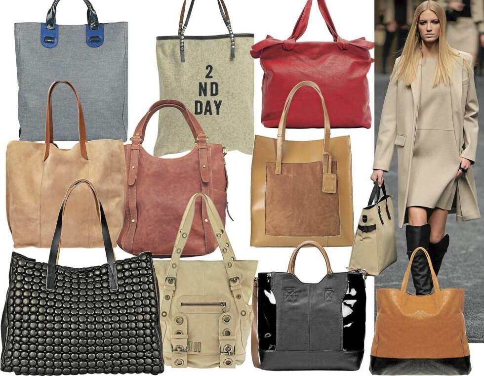 VESKER: F.v. Grått og blått fra Meridith Wendell, kr 3575, kult nett fra 2nd Day Birger et Mikkelsen, kr 499, rød shopper fra Mango, kr 399, brunt skinn fra Zara, kr 599, solid nett fa Adax, kr 2299, klassisk fra Friis, kr 1499, boblende lykke fra Marni, kr 7100, beige skinn fra Moo, kr 4850, sort lakk fra Zara, kr 299, enkelt og greit fra Asos.com, kr 200. VESKER: F.v. Grått og blått fra Meridith Wendell, kr 3575, kult nett fra 2nd Day Birger et Mikkelsen, kr 499, rød shopper fra Mango, kr 399, brunt skinn fra Zara, kr 599, solid nett fa Adax, kr 2299, klassisk fra Friis, kr 1499, boblende lykke fra Marni, kr 7100, beige skinn fra Moo, kr 4850, sort lakk fra Zara, kr 299, enkelt og greit fra Asos.com, kr 200.