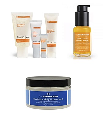DEILIG LUKSUS: Murads Environmentak shield kit, Truth Kollagen Booster og Blue/blackberry Enzyme mask fra Ole Henriksen. DEILIG LUKSUS: Murads Environmentak shield kit, Truth Kollagen Booster og Blue/blackberry Enzyme mask fra Ole Henriksen.