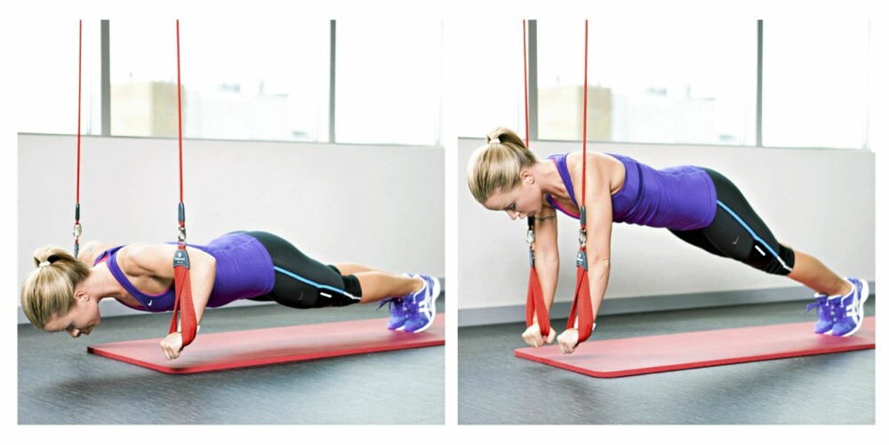 5. PUSH-UPS I SLYNGE: Bryst, triceps og mage/rygg. 5. PUSH-UPS I SLYNGE: Bryst, triceps og mage/rygg.