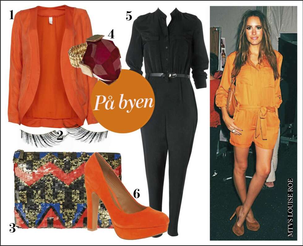På byen: 1. Blazer fra Vila, kr 550,- 2. Falske øyevipper fra Nelly.com, kr 110,- 3. Liten clutchveske med paljetter fra Zara, kr 399,- 4. Ring fra Asos.com, kr 315,- 5. Buksedress fra Mango, ca kr 599,- 6. Pumps fra Aldo, kr 840,- På byen: 1. Blazer fra Vila, kr 550,- 2. Falske øyevipper fra Nelly.com, kr 110,- 3. Liten clutchveske med paljetter fra Zara, kr 399,- 4. Ring fra Asos.com, kr 315,- 5. Buksedress fra Mango, ca kr 599,- 6. Pumps fra Aldo, kr 840,-