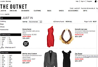 NETTBUTIKK: The Outnet er dronningen i klassen, og er et bra designer-outlet på nett rett og slett. NETTBUTIKK: The Outnet er dronningen i klassen, og er et bra designer-outlet på nett rett og slett.