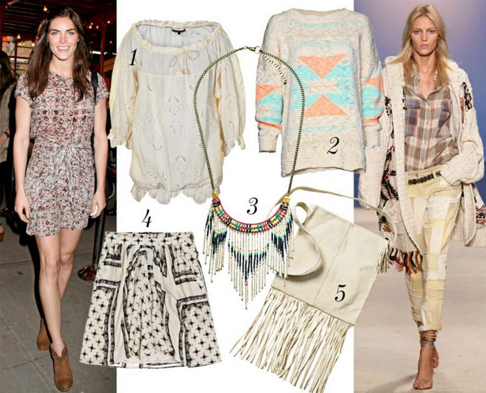 Til venstre: Modell Hilary Rhoda i kjole fra Marant. Til høyre: Isabel Marant ss 2012.
1. Topp fra Munthe plus Simonsen, kr 1899. 2. Genser fra Mango, kr 399. 3. Smykke fra Accessorize, ca kr 160. 4. Skjørt fra Zara, kr 559. 5. Veske fra KappAhl, kr 399. Til venstre: Modell Hilary Rhoda i kjole fra Marant. Til høyre: Isabel Marant ss 2012.
1. Topp fra Munthe plus Simonsen, kr 1899. 2. Genser fra Mango, kr 399. 3. Smykke fra Accessorize, ca kr 160. 4. Skjørt fra Zara, kr 559. 5. Veske fra KappAhl, kr 399.