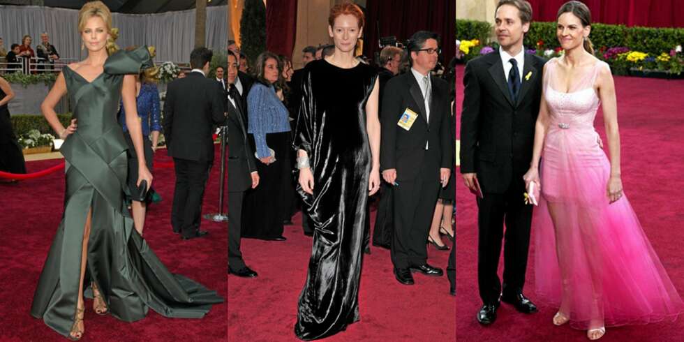 FRA VENSTRE: Charlize Theron i 2006, Tilda Swinton i 2008, Hilary Swank i 2003. FRA VENSTRE: Charlize Theron i 2006, Tilda Swinton i 2008, Hilary Swank i 2003.
