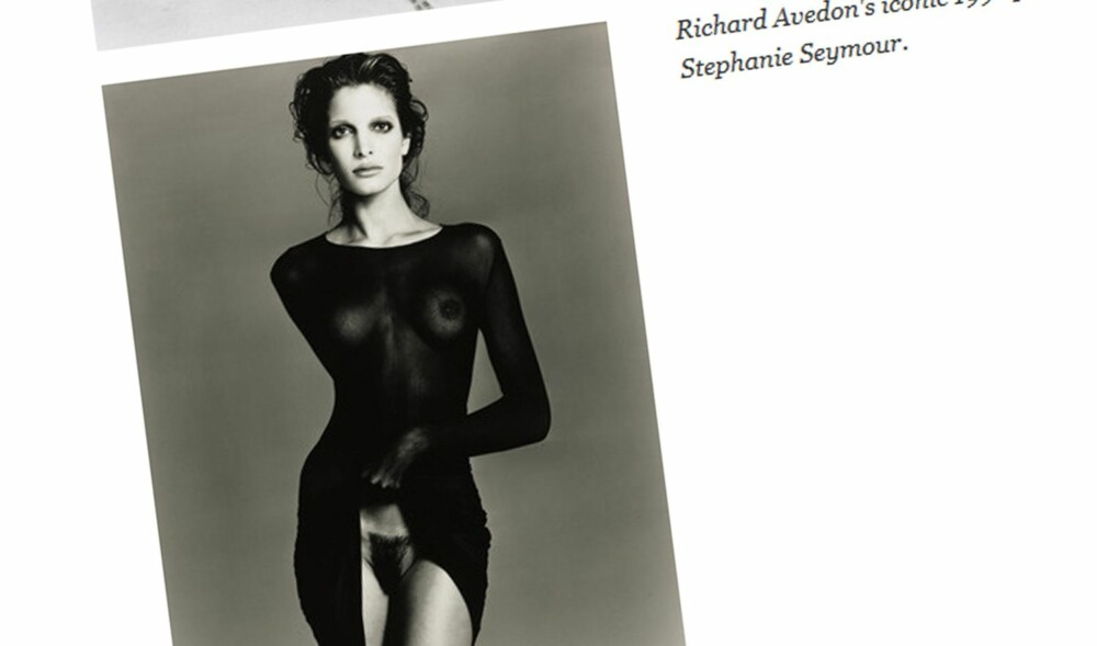 1992: Stephanie Seymore fotografert av Richard Avedon i 1992. 1992: Stephanie Seymore fotografert av Richard Avedon i 1992.
