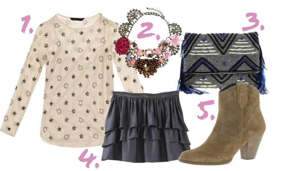 DE RIMELIGE: 1. Bluse fra Zara, kr 499,- 2. Kjede fra Asos, kr 150,- 3. Veske fra Asos, kr 460,- 4. Skjørt fra La Redoute, kr 299,- 5. Sko fra Oasis, kr 700,- DE RIMELIGE: 1. Bluse fra Zara, kr 499,- 2. Kjede fra Asos, kr 150,- 3. Veske fra Asos, kr 460,- 4. Skjørt fra La Redoute, kr 299,- 5. Sko fra Oasis, kr 700,-