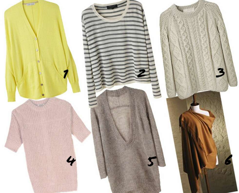 EKSKLUSIVE MATERIALER: 1: Genser i alpakka fra Tsumori Chisato, kr 1728. 2: Genser i merinoull fra Rag & Bone, kr 1105. 3: Genser i baby-alpakka fra La Garconne Moderne, kr 2550. 4: Kortermet genser i angora fra Nina Ricci, kr 4414. 5: Lang genser i mohair og merinoull fra VPL, kr 1842. 6: Sjal i vikunja fra Kuna, ca kr 12750. EKSKLUSIVE MATERIALER: 1: Genser i alpakka fra Tsumori Chisato, kr 1728. 2: Genser i merinoull fra Rag & Bone, kr 1105. 3: Genser i baby-alpakka fra La Garconne Moderne, kr 2550. 4: Kortermet genser i angora fra Nina Ricci, kr 4414. 5: Lang genser i mohair og merinoull fra VPL, kr 1842. 6: Sjal i vikunja fra Kuna, ca kr 12750.
