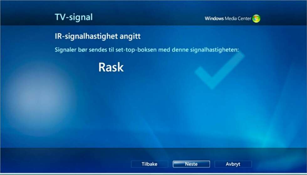 Du får beskjed om hvilken hastighet som er valgt. Merk deg dette i tilfelle du må feilsøke senere. Trykk Neste. Du får beskjed om hvilken hastighet som er valgt. Merk deg dette i tilfelle du må feilsøke senere. Trykk Neste.