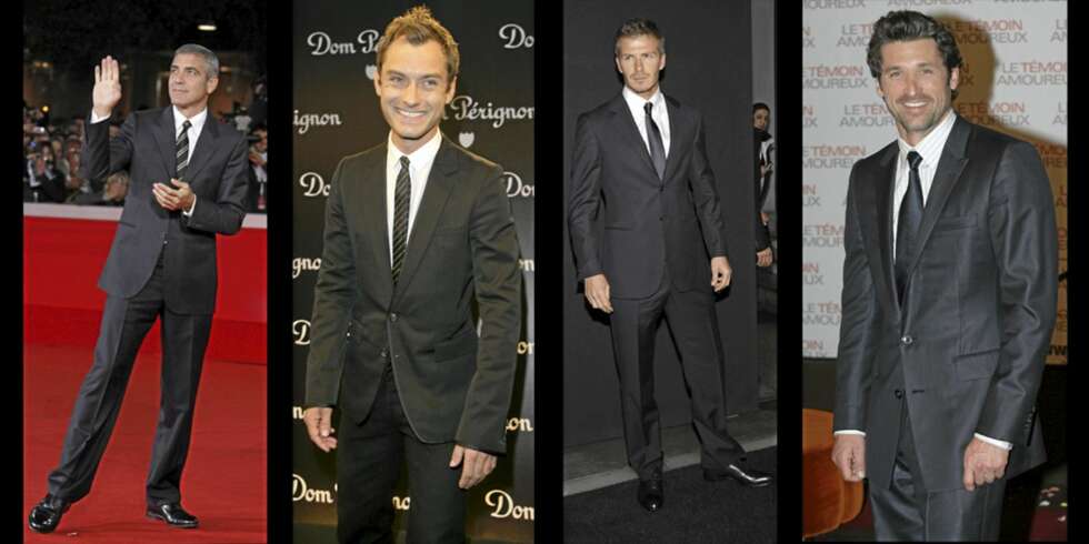 KJEKKE MENN: Det er få ting som ser bedre ut enn menn i dress. George Clooney, Jude Law, David Beckham og Patrick Dempsey vet hvordan det skal gjøres. KJEKKE MENN: Det er få ting som ser bedre ut enn menn i dress. George Clooney, Jude Law, David Beckham og Patrick Dempsey vet hvordan det skal gjøres.
