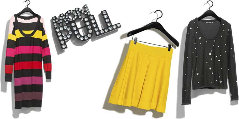 FRA VENSTRE: Oversized genser (kr 399), brosje (kr 49,50), skjørt (kr 249), genser med strass (kr 299) FRA VENSTRE: Oversized genser (kr 399), brosje (kr 49,50), skjørt (kr 249), genser med strass (kr 299)
