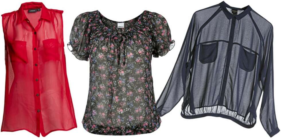 FRA VENSTRE: Lindex (kr 299), Gina Tricot (kr 199), Monki (kr 300). FRA VENSTRE: Lindex (kr 299), Gina Tricot (kr 199), Monki (kr 300).