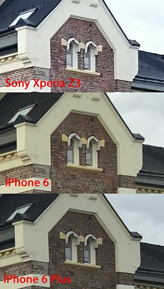 DETALJER: Her har vi Zoomet inn cirka 150 prosent og klippet ut en detalj fra bildet. Vi ser ikke veldig store forskjeller i detaljer og skarphet, men Sony har lagt seg på et fargenivå som nok er mer riktig enn den fra iPhone, som har valgt en gulere og varmere farge. DETALJER: Her har vi Zoomet inn cirka 150 prosent og klippet ut en detalj fra bildet. Vi ser ikke veldig store forskjeller i detaljer og skarphet, men Sony har lagt seg på et fargenivå som nok er mer riktig enn den fra iPhone, som har valgt en gulere og varmere farge.