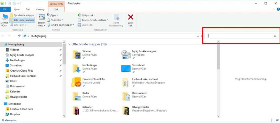 FILUTFORSKER: Vil du søke litt mer avansert er Filutforskeren (Windows Explorer) stedet du skal begynne. FILUTFORSKER: Vil du søke litt mer avansert er Filutforskeren (Windows Explorer) stedet du skal begynne.