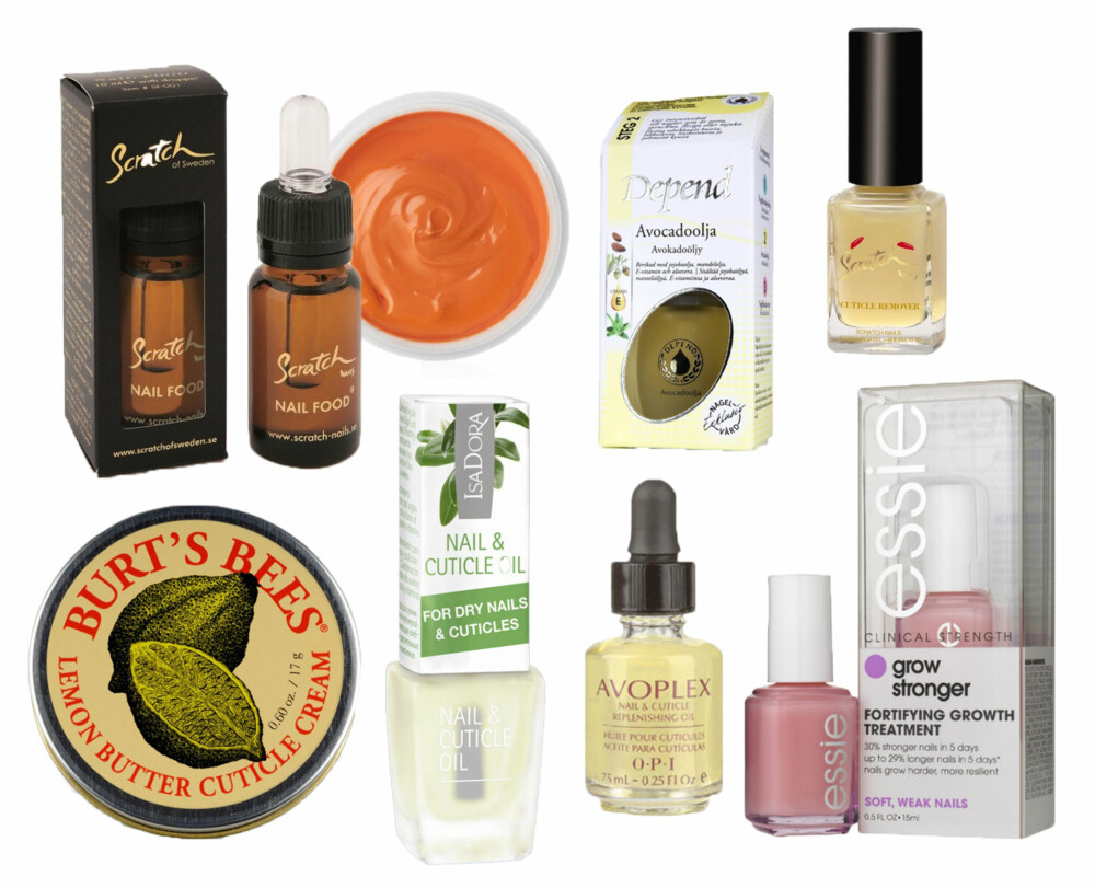 NEGLEPLEIE: Fra venstre øverst: Scratch of sweeden 180 kr, Dior 235 kr, Depend 127 kr, Scratch of sweeden 135 kr. Fra venstre nederst: Burt's bees 129 kr, Isadora 75 kr, Opi 116 kr, Essie 139 kr. NEGLEPLEIE: Fra venstre øverst: Scratch of sweeden 180 kr, Dior 235 kr, Depend 127 kr, Scratch of sweeden 135 kr. Fra venstre nederst: Burt's bees 129 kr, Isadora 75 kr, Opi 116 kr, Essie 139 kr.