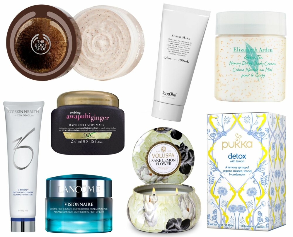HJEMMESPA DAGEN DERPÅ (f.v.): The Body Shop Coconut Scrub, kr 189. JorgObé Refreshing Scrub Mask, kr 249. Elizabeth Arden Green Tea Honey Drops Body Cream, kr 240. ZO Skin Health Offects Exfoliating Cleanser, kr 550. Ogx Awapuhi recover mask 8 oz, kr 129. Voluspa Jardin Metallo Sake Lemon Flower, kr 248. Pukka Detoz with Lemon tea, kr 59. Lancôme Visionnaire Advanced Multi-Correcting Rich Cream, kr 665. HJEMMESPA DAGEN DERPÅ (f.v.): The Body Shop Coconut Scrub, kr 189. JorgObé Refreshing Scrub Mask, kr 249. Elizabeth Arden Green Tea Honey Drops Body Cream, kr 240. ZO Skin Health Offects Exfoliating Cleanser, kr 550. Ogx Awapuhi recover mask 8 oz, kr 129. Voluspa Jardin Metallo Sake Lemon Flower, kr 248. Pukka Detoz with Lemon tea, kr 59. Lancôme Visionnaire Advanced Multi-Correcting Rich Cream, kr 665.