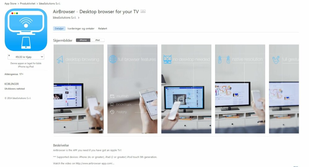 LAST NED: Søk etter AirBrowser på App Store. Den koster 49 kroner. LAST NED: Søk etter AirBrowser på App Store. Den koster 49 kroner.