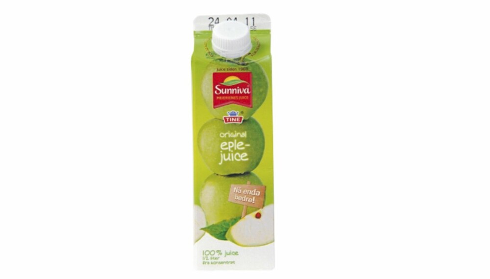 REN JUICE: Sunniva eplejuice er et ok valg. Men husk på at den innholder en del sukker. REN JUICE: Sunniva eplejuice er et ok valg. Men husk på at den innholder en del sukker.