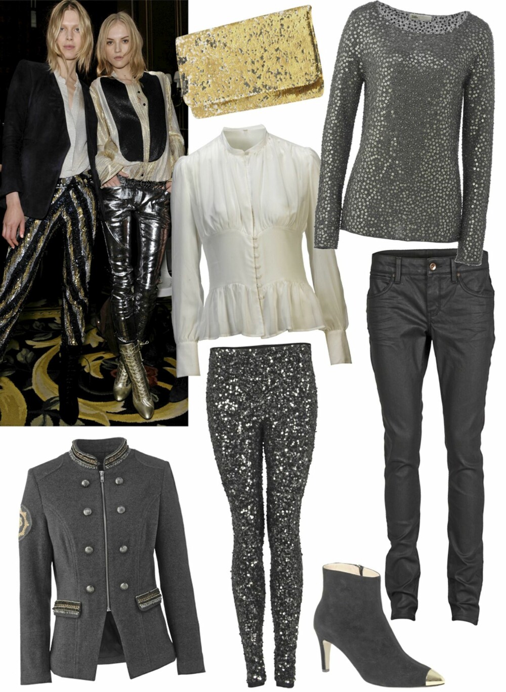 FRA VENSTRE: clutch fra Friis og Company (kr 330), genser fra Michael Kors ( kr 2600), bluse fra Gina Tricot (kr 299), bukse fra Selected (kr 700), jakke fra Style Butler (kr 3000), tights fra Day Birger Et Mikkelsen (kr 3699), sko fra Rizzo (kr 1995). FRA VENSTRE: clutch fra Friis og Company (kr 330), genser fra Michael Kors ( kr 2600), bluse fra Gina Tricot (kr 299), bukse fra Selected (kr 700), jakke fra Style Butler (kr 3000), tights fra Day Birger Et Mikkelsen (kr 3699), sko fra Rizzo (kr 1995).