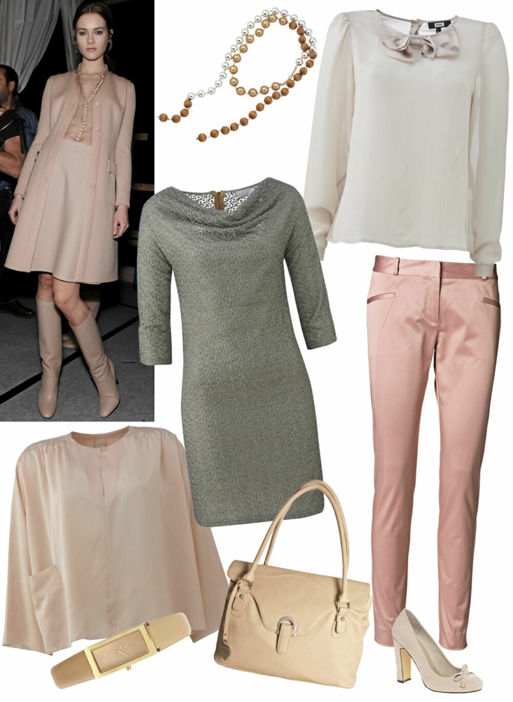 FRA VENSTRE: kjede fra HogM (kr 199), bluse fra BikBok (kr 299), kjole fra Valerie (kr 2990), bukse fra By Malene Birger (kr 1050), bluse fra HogM (kr 299), klokke fra Asos (kr 250), veske fra Bagorama (kr 799), sko fra Asos (kr 350). FRA VENSTRE: kjede fra HogM (kr 199), bluse fra BikBok (kr 299), kjole fra Valerie (kr 2990), bukse fra By Malene Birger (kr 1050), bluse fra HogM (kr 299), klokke fra Asos (kr 250), veske fra Bagorama (kr 799), sko fra Asos (kr 350).