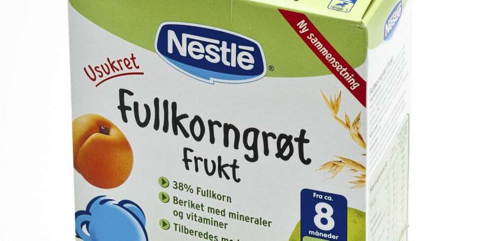 FRA 8 MÅNEDER: Nestlé Fullkorngrøt frukt. FRA 8 MÅNEDER: Nestlé Fullkorngrøt frukt.