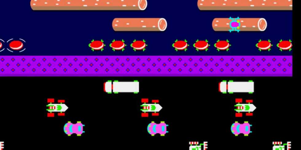PASS DEG FOR BILENE: I Frogger skal man hjelpe en frosk fra den ene siden av gaten til den andre. PASS DEG FOR BILENE: I Frogger skal man hjelpe en frosk fra den ene siden av gaten til den andre.