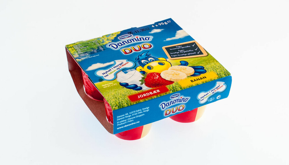 TEST AV BARNEYOGHURT: Danonino Duo jordbær og banan. TEST AV BARNEYOGHURT: Danonino Duo jordbær og banan.