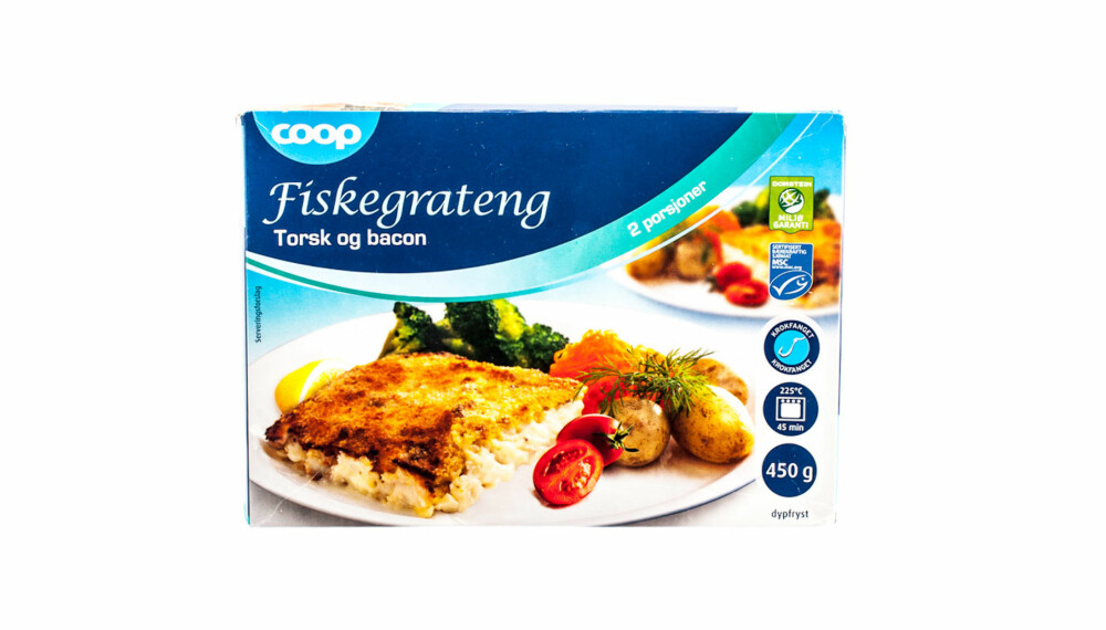 TEST AV FISKEGRATENG: Coop fiskegrateng med torsk og bacon. TEST AV FISKEGRATENG: Coop fiskegrateng med torsk og bacon.
