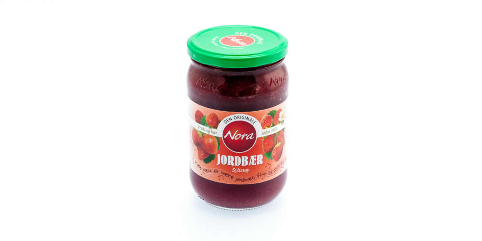 TEST AV JORDBÆRSYLTETØY: Den originale Nora jordbærsyltetøy. TEST AV JORDBÆRSYLTETØY: Den originale Nora jordbærsyltetøy.