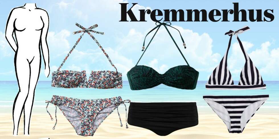 Småblomstrete bikini fra Pepe Jeans, kr 549,-, Svart bikinibokser fra Cubus, kr 129,-, Halternecktopp fra H&M, kr 199,-, Bikini med vertikale og horisontale striper fra Zara, kr 169,- pr. del. Småblomstrete bikini fra Pepe Jeans, kr 549,-, Svart bikinibokser fra Cubus, kr 129,-, Halternecktopp fra H&M, kr 199,-, Bikini med vertikale og horisontale striper fra Zara, kr 169,- pr. del.