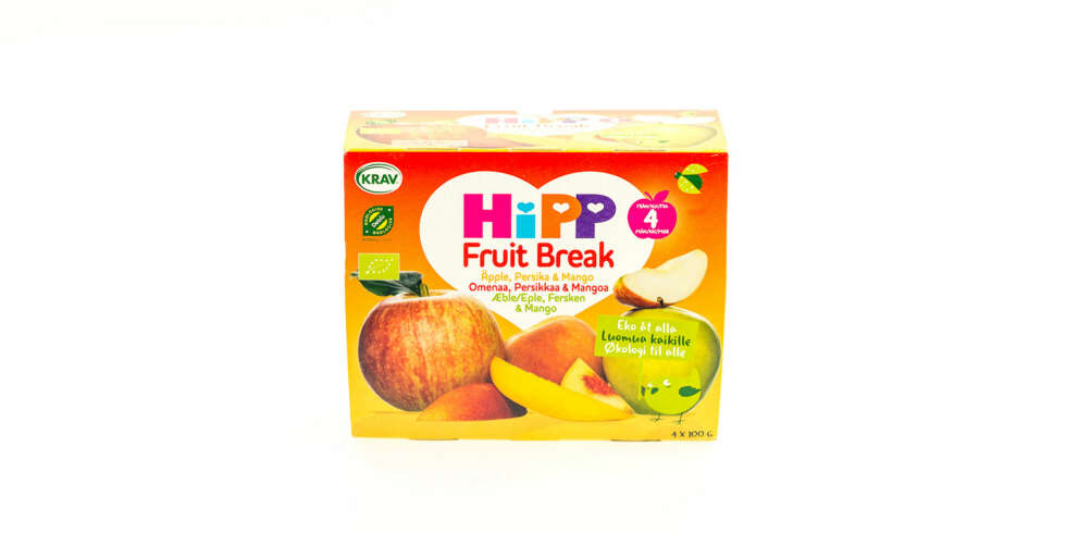 TEST AV FRUKTMOS OG SMOOTHIE: Fruit Break (eple, fersken og mango). TEST AV FRUKTMOS OG SMOOTHIE: Fruit Break (eple, fersken og mango).