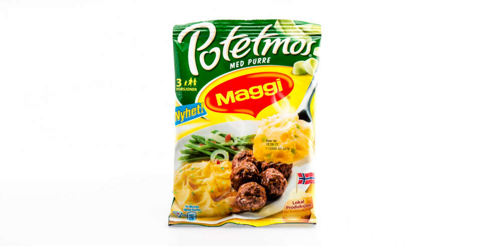 TEST AV POTETMOS: Maggi potetmos med purre. TEST AV POTETMOS: Maggi potetmos med purre.