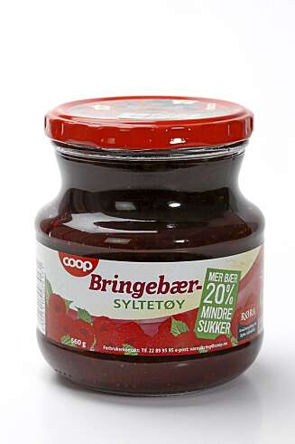 MYE SUKKER: Coop bringebærsyltetøy MYE SUKKER: Coop bringebærsyltetøy