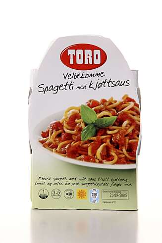 MER FETT ENN PROTEINER: Spagetti med kjøttsaus fra Toro. MER FETT ENN PROTEINER: Spagetti med kjøttsaus fra Toro.