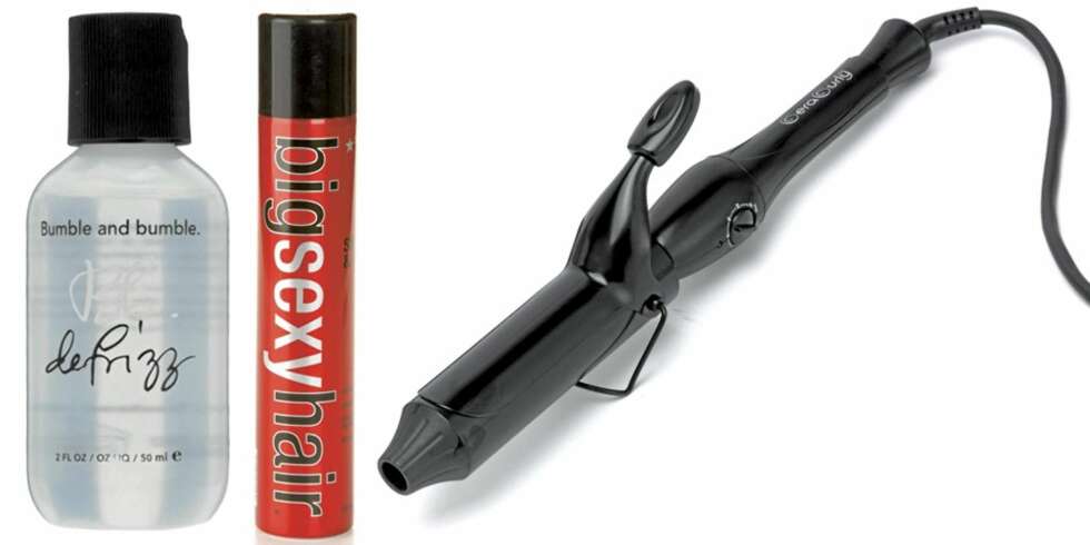 FRA VENSTRE: Bumble and bumble Defrizz (kr 185), Big Sexy Hair hårspray (kr 224), Cera Curly krølltang (kr 1250). FRA VENSTRE: Bumble and bumble Defrizz (kr 185), Big Sexy Hair hårspray (kr 224), Cera Curly krølltang (kr 1250).
