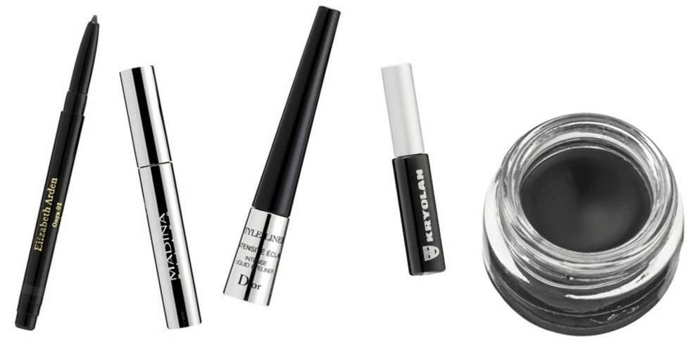 EYELINER: Fra venstre: Elizabeth Arden, Madina TESTVINNER, Dior, Kryolan og Smashbox. EYELINER: Fra venstre: Elizabeth Arden, Madina TESTVINNER, Dior, Kryolan og Smashbox.
