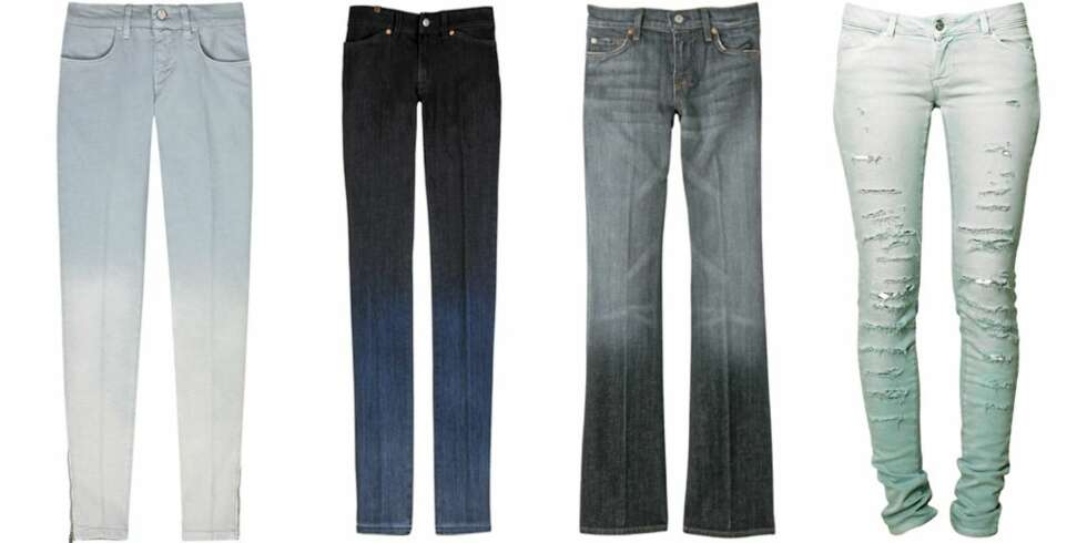 FRA VENSTRE: Stella McCartney (kr 2594), Notify (kr 2299), 7 For All Mankind (kr 1707), Never Denim/Bik Bok (kr 499) FRA VENSTRE: Stella McCartney (kr 2594), Notify (kr 2299), 7 For All Mankind (kr 1707), Never Denim/Bik Bok (kr 499)