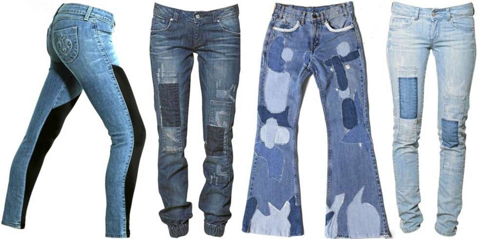 FRA VENSTRE: Siwy (kr 2292), Never Denim/Bik Bok (kr 499), Levi's (kr 1999), Never Denim/Bik Bok (kr 499). FRA VENSTRE: Siwy (kr 2292), Never Denim/Bik Bok (kr 499), Levi's (kr 1999), Never Denim/Bik Bok (kr 499).