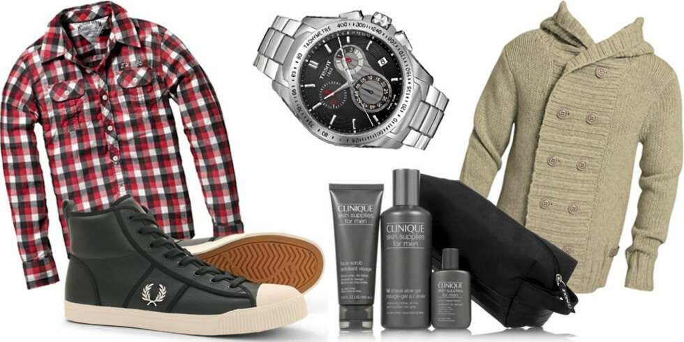 FRA VENSTRE: Rutete skjorte fra Hilfiger Denim (kr 1100), sko fra Fred Perry (kr 899), Tissot Veloci-T klokke (kr 4495), The Luxury Shave fra Clinique (kr 310), genser fra Diesel (kr 1599). FRA VENSTRE: Rutete skjorte fra Hilfiger Denim (kr 1100), sko fra Fred Perry (kr 899), Tissot Veloci-T klokke (kr 4495), The Luxury Shave fra Clinique (kr 310), genser fra Diesel (kr 1599).