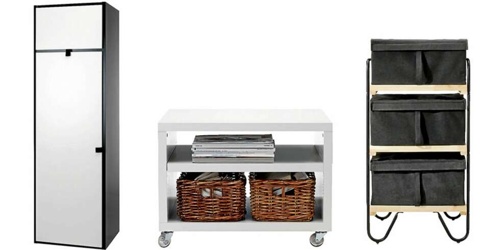 LAVBUDSJETT: Garderobeskapet Odda fra Ikea, kr. 1395. Nattbordet Odda fra Ikea, kr 295. Hyllen Bodø med 3 skuffer fra Ikea, kr. 250. LAVBUDSJETT: Garderobeskapet Odda fra Ikea, kr. 1395. Nattbordet Odda fra Ikea, kr 295. Hyllen Bodø med 3 skuffer fra Ikea, kr. 250.