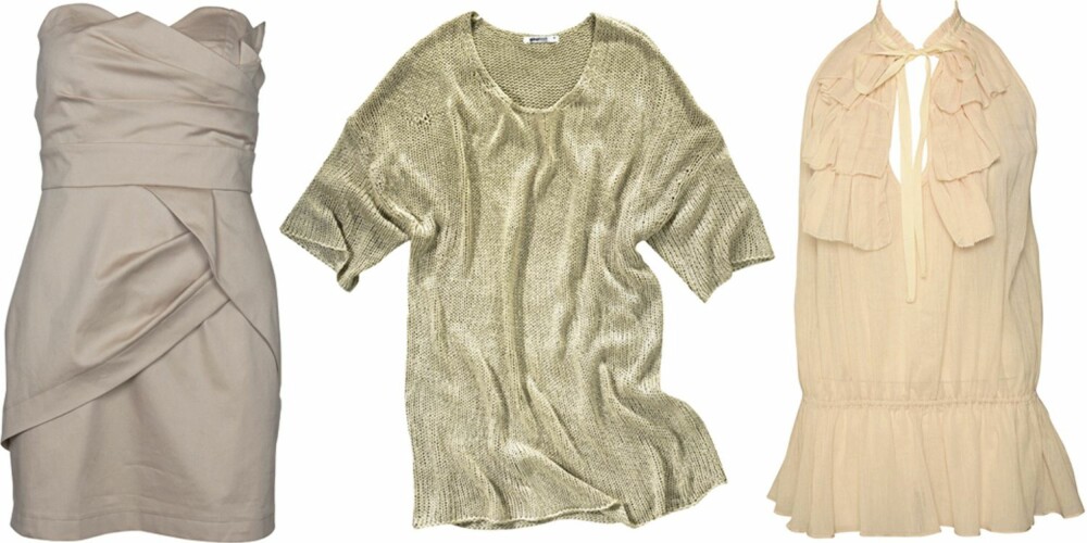 FRA VENSTRE: Kjole fra Vila (kr 349,95), genser fra Gina Tricot (kr 249), topp fra Marlene Birger (kr 179,95). FRA VENSTRE: Kjole fra Vila (kr 349,95), genser fra Gina Tricot (kr 249), topp fra Marlene Birger (kr 179,95).
