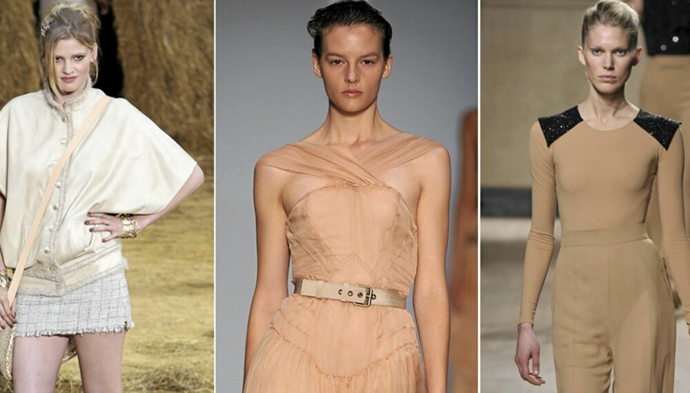 PÅ CATWALKEN: Chanel, Alberta Feretti og Celine viste alle klær i nude. PÅ CATWALKEN: Chanel, Alberta Feretti og Celine viste alle klær i nude.