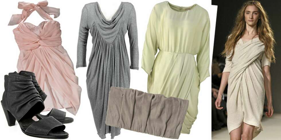 FRA VENSTRE: Sko fra Hope (kr 2899), kjole fra Gina Tricot (kr 399), kjole fra InWear (kr 699), veske fra Topshop (kr 139), kjole fra H&M (kr 399), på catwalken til Chloé. FRA VENSTRE: Sko fra Hope (kr 2899), kjole fra Gina Tricot (kr 399), kjole fra InWear (kr 699), veske fra Topshop (kr 139), kjole fra H&M (kr 399), på catwalken til Chloé.