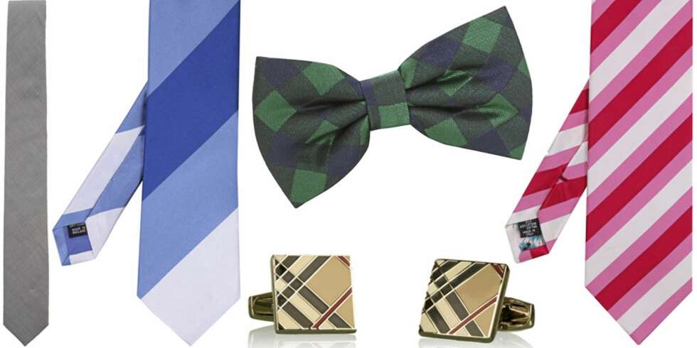 FRA VENSTRE: Slips fra Ljung (kr 299), slips fra Richard James (kr 685), mansjetter fra Burberry (kr 775), sløyfe fra Dr. Denim (kr 149), slips fra Paul Smith (kr 592). FRA VENSTRE: Slips fra Ljung (kr 299), slips fra Richard James (kr 685), mansjetter fra Burberry (kr 775), sløyfe fra Dr. Denim (kr 149), slips fra Paul Smith (kr 592).