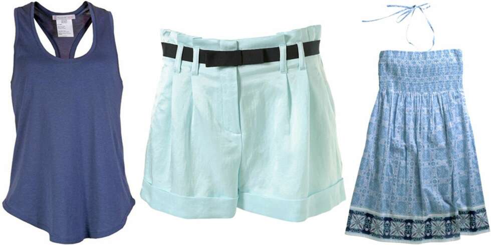 FRA VENSTRE: Singlet fra Paul og Joe Sister (kr 400), shorts fra Topshop (kr 305), kjole fra Ellos (kr 99). FRA VENSTRE: Singlet fra Paul og Joe Sister (kr 400), shorts fra Topshop (kr 305), kjole fra Ellos (kr 99).