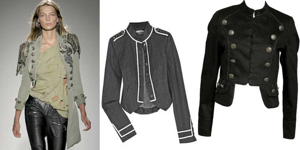 FRA VENSTRE: Catwalken til Balmain, jakke fra Alice by Temperley (kr 2741), jakke fra Vila (kr 459). FRA VENSTRE: Catwalken til Balmain, jakke fra Alice by Temperley (kr 2741), jakke fra Vila (kr 459).