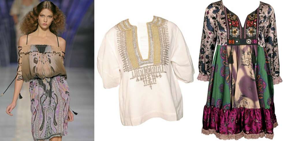 FRA VENSTRE: Catwalken til Etro, topp fra By Marlene Birger (kr 1899), silketunika fra Odd Molly (kr 3295) FRA VENSTRE: Catwalken til Etro, topp fra By Marlene Birger (kr 1899), silketunika fra Odd Molly (kr 3295)