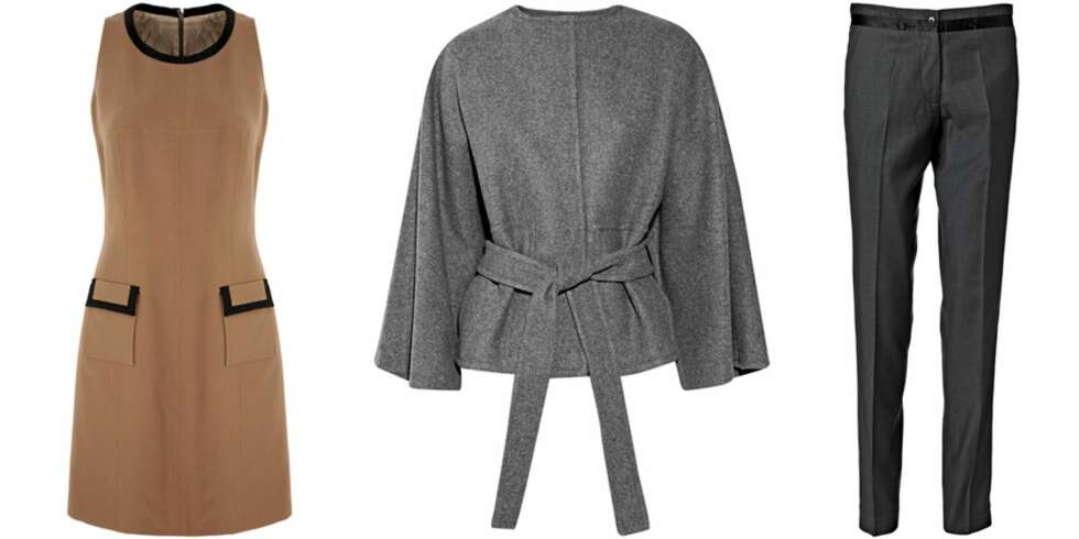 FRA VENSTRE: Kjole fra Next (kr 389), jakke fra Stella McCartney (kr 7322), bukser fra Malene Birger (kr 1399). FRA VENSTRE: Kjole fra Next (kr 389), jakke fra Stella McCartney (kr 7322), bukser fra Malene Birger (kr 1399).